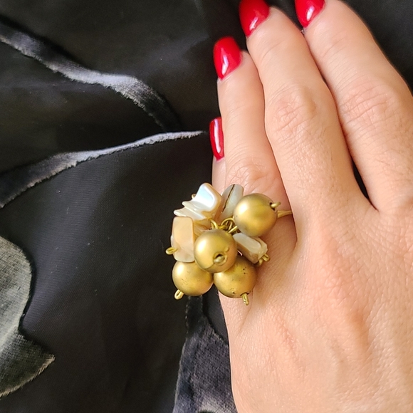 Women Handmade Jewelry Adjustable Gold Bubble Beads Ring - Picture 1 of 5